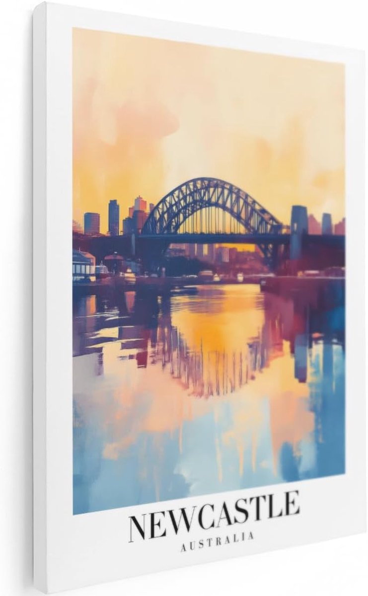 Artaza Canvas Schilderij Newcastle Australië - 60x80 cm - Wanddecoratie Skyline - Muurdecoratie Brug - ShopVlot