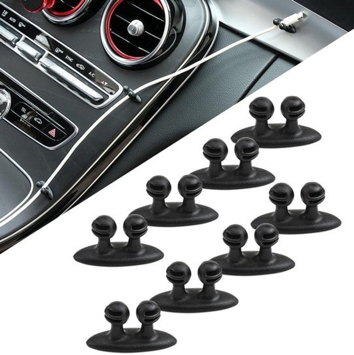 *** 8x Telefoonsnoer Clip - Kabelklem - Kabelklemmen Voor Draden In Uw Auto - Draad Clip - Zelfklevende Kabelhouder- Kabelbinder - Kabel organizer van Heble® ***
