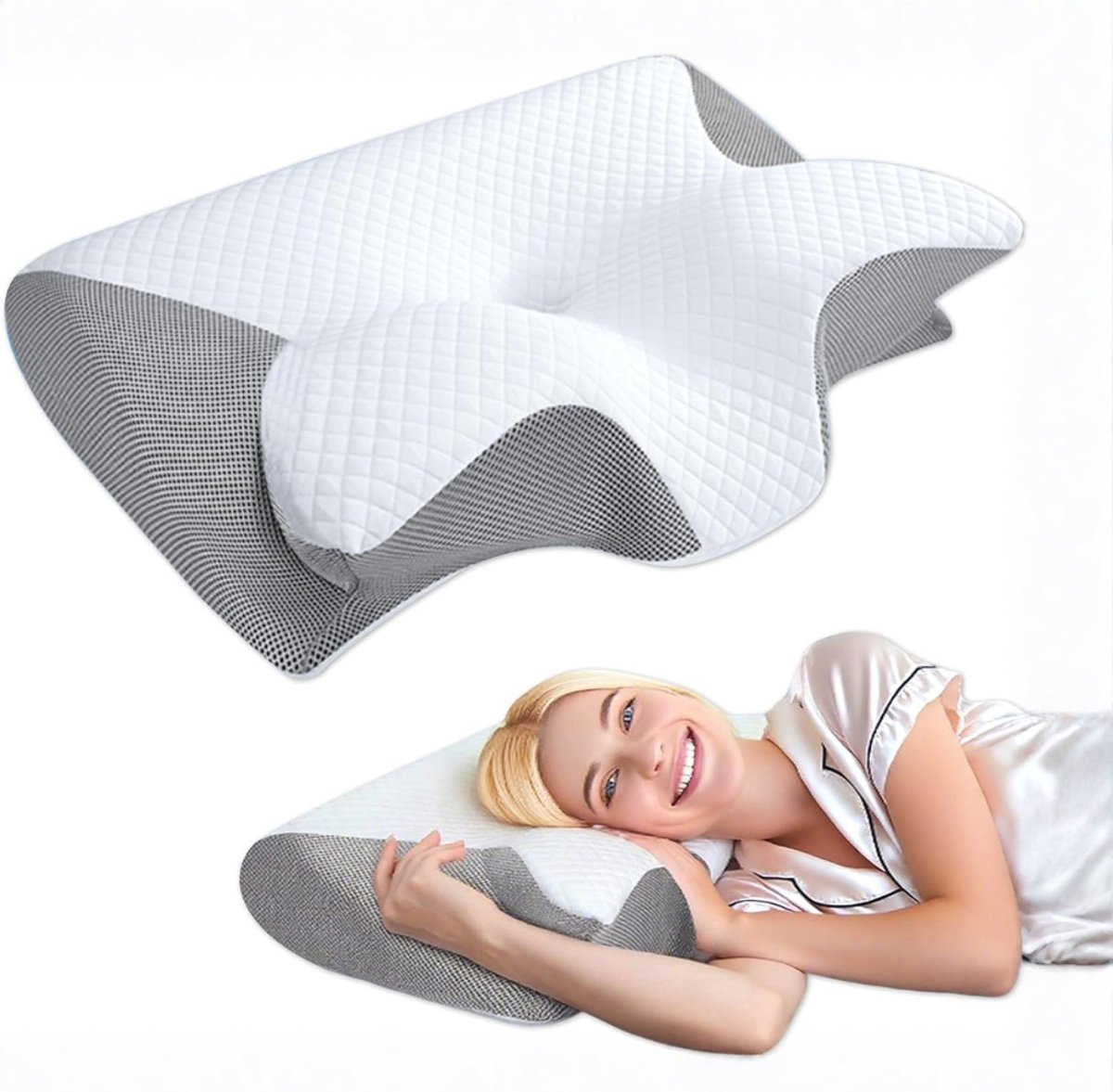 ZRNS® Anti Snurk Kussen - Apneu Kussen - Hoofdkussen Nekklachten - Ergonomisch - Voor Rug- en Zijslaper - Grijs