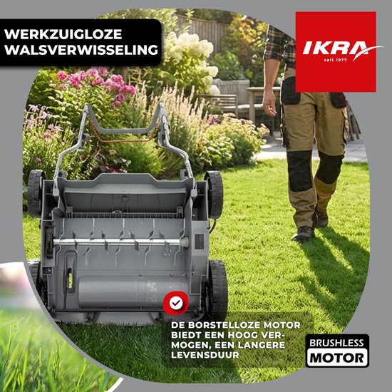 IKRA 3-in-1 accu-verticuteermachine en gazonbeluchter IAVL 2-2032, 32 cm werkbreedte, werkdiepte +3 tot -9 mm, 30l opvangzak, 2 x 20V (2,0 Ah) accu’s & snellader van IKRA — afbeelding 4