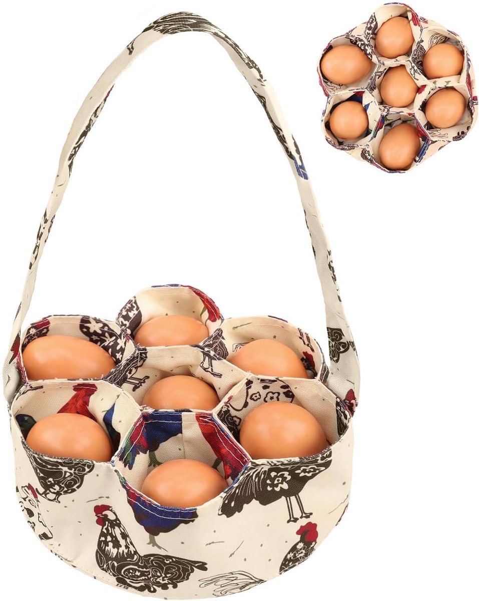 Eierverzamelmand - Mini eiermand - Canvas eiermand - Met 7 vakken - Geschikt voor het verzamelen van eieren van kippen, eenden, ganzen, vogels en ander pluimvee - Beige