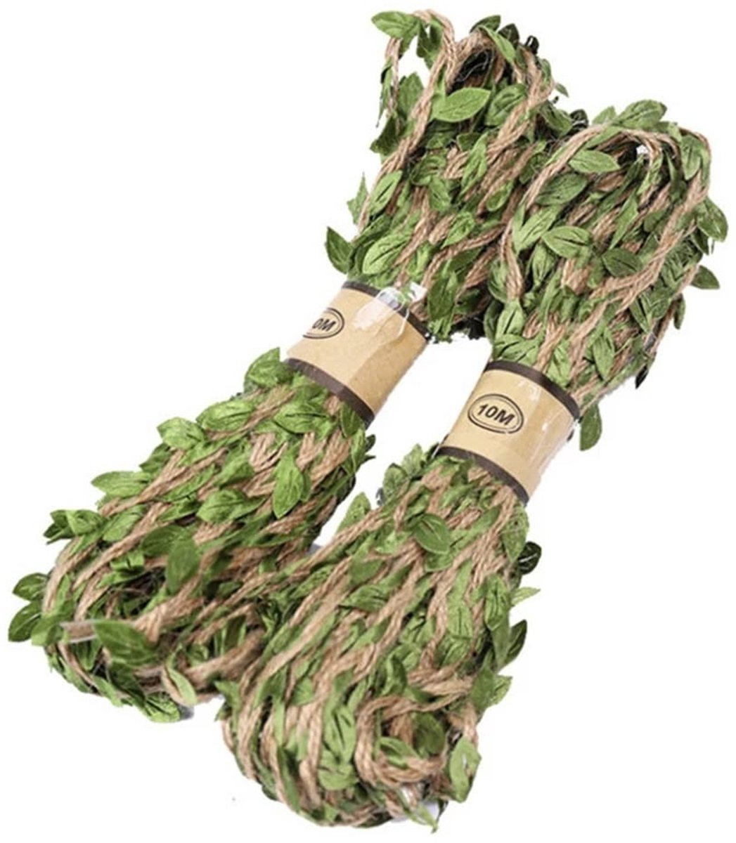 Solidchoice - Jute Bladlind 20 Meter met Groene Bladeren