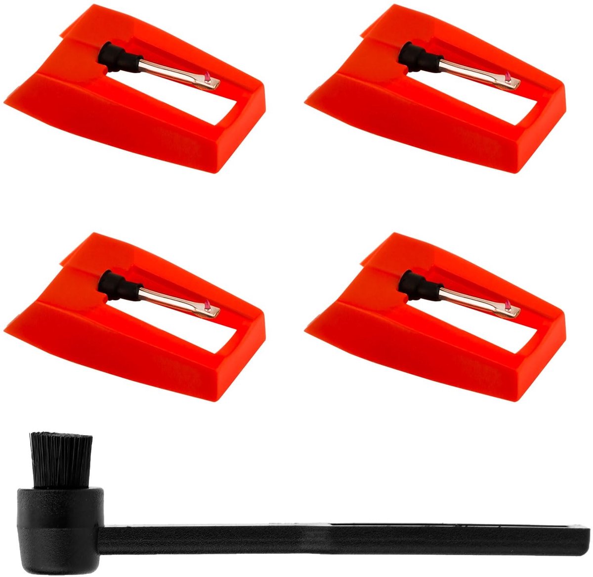 Solidchoice - Set van 4 Vervangende Naalden en Reinigborstel voor Platenspelers
