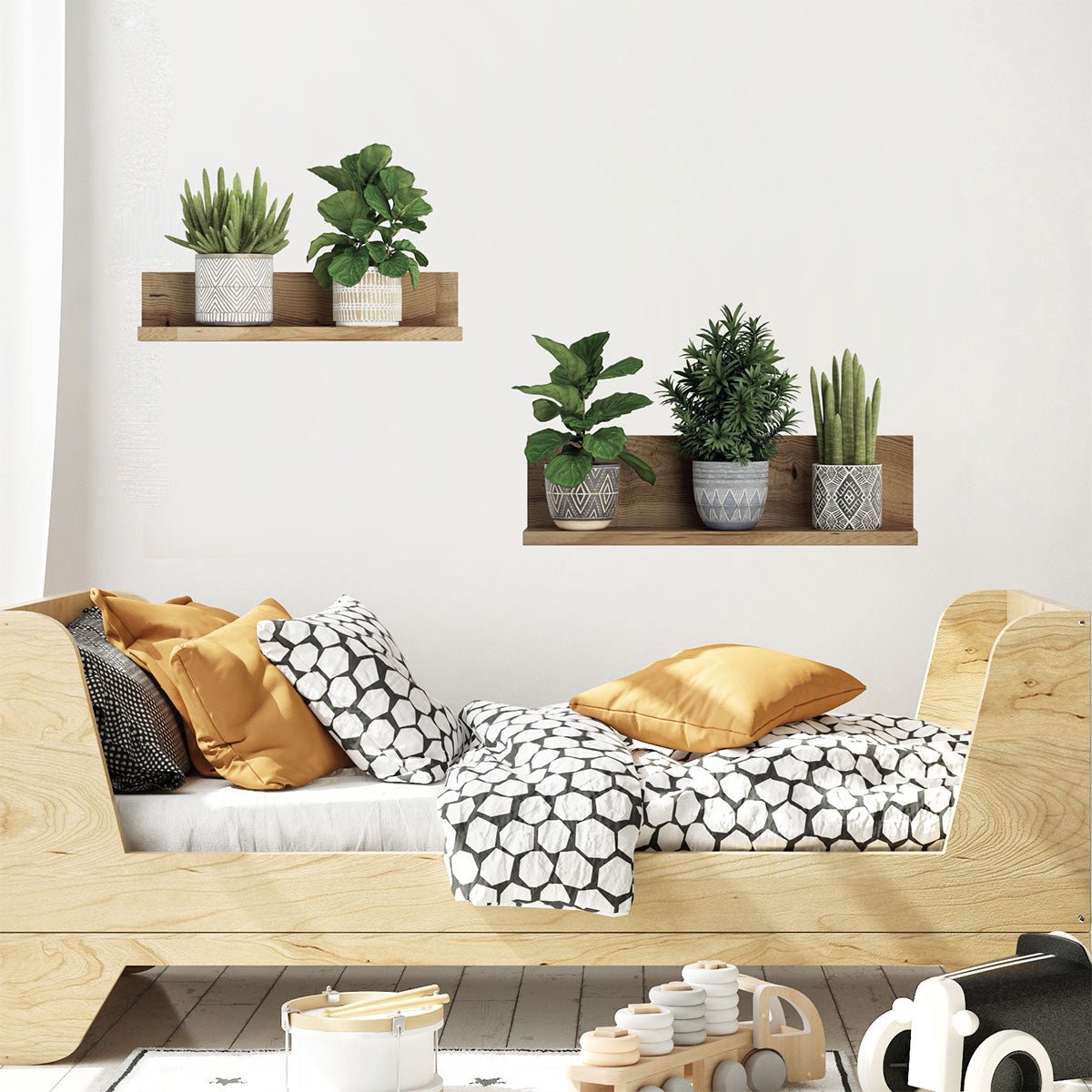 Ambiance Sticker 3D-effect stickers van groene planten op planken, 60 x 60 cm Multi color