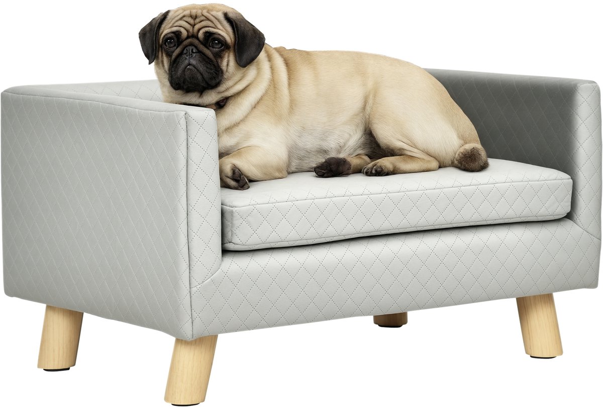 Hondenbank - hondenbed - Noordse wind ontwerp - kussen met afneembare overtrek - 64 x 45 x 36 cm (l x b x h) - poten van hout - polyester - grijs fluweel
