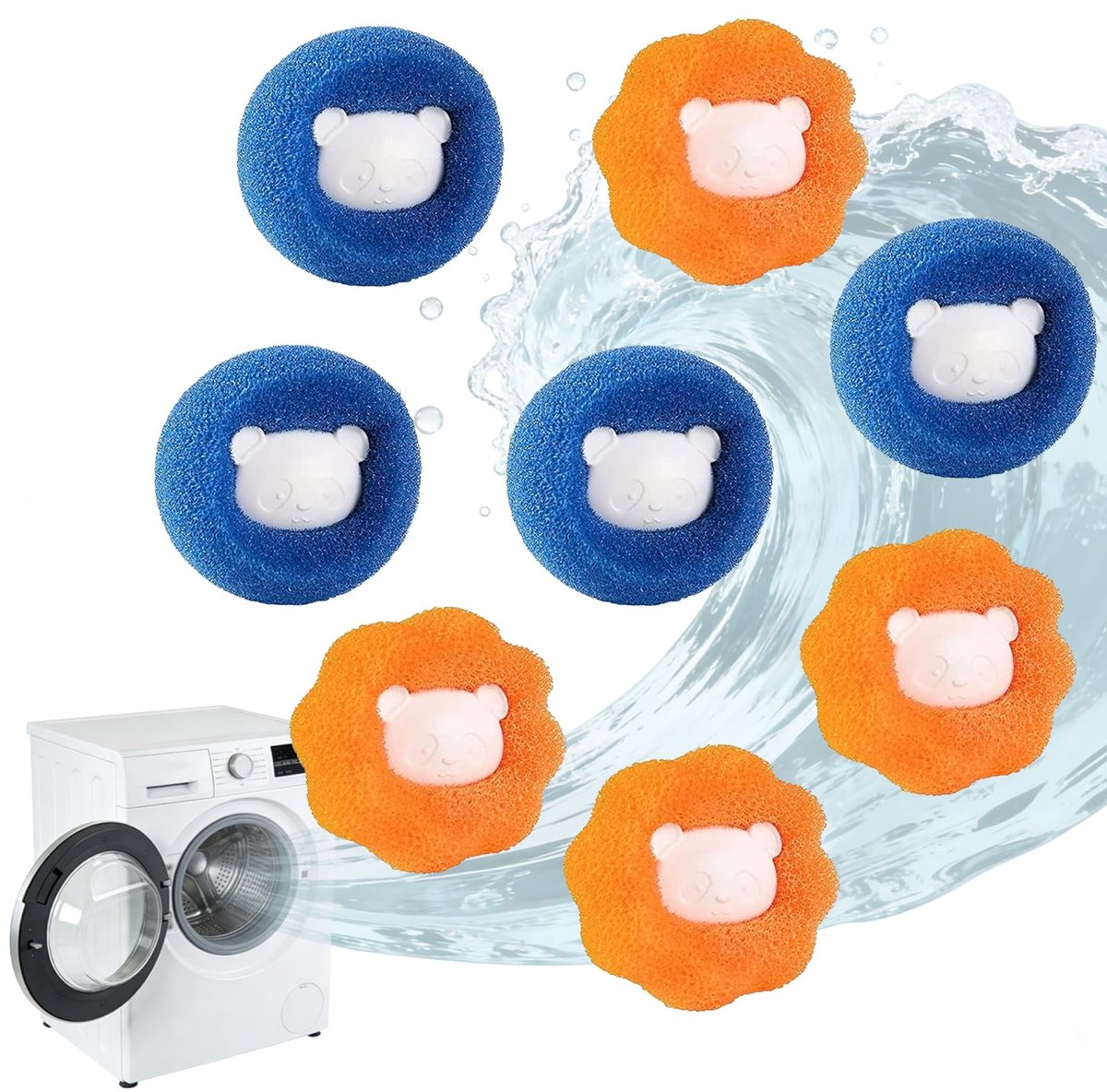 Namajunas - Drogerballen 8 stuks - Berenpatroon - Blauw - Oranje - Haarvanger Wasbollen - Anti Haar Droogballen - Wasballen Pluizenverwijderaar Huisdieren Wasmachine Pluis Wasbol - Herbruikbaar