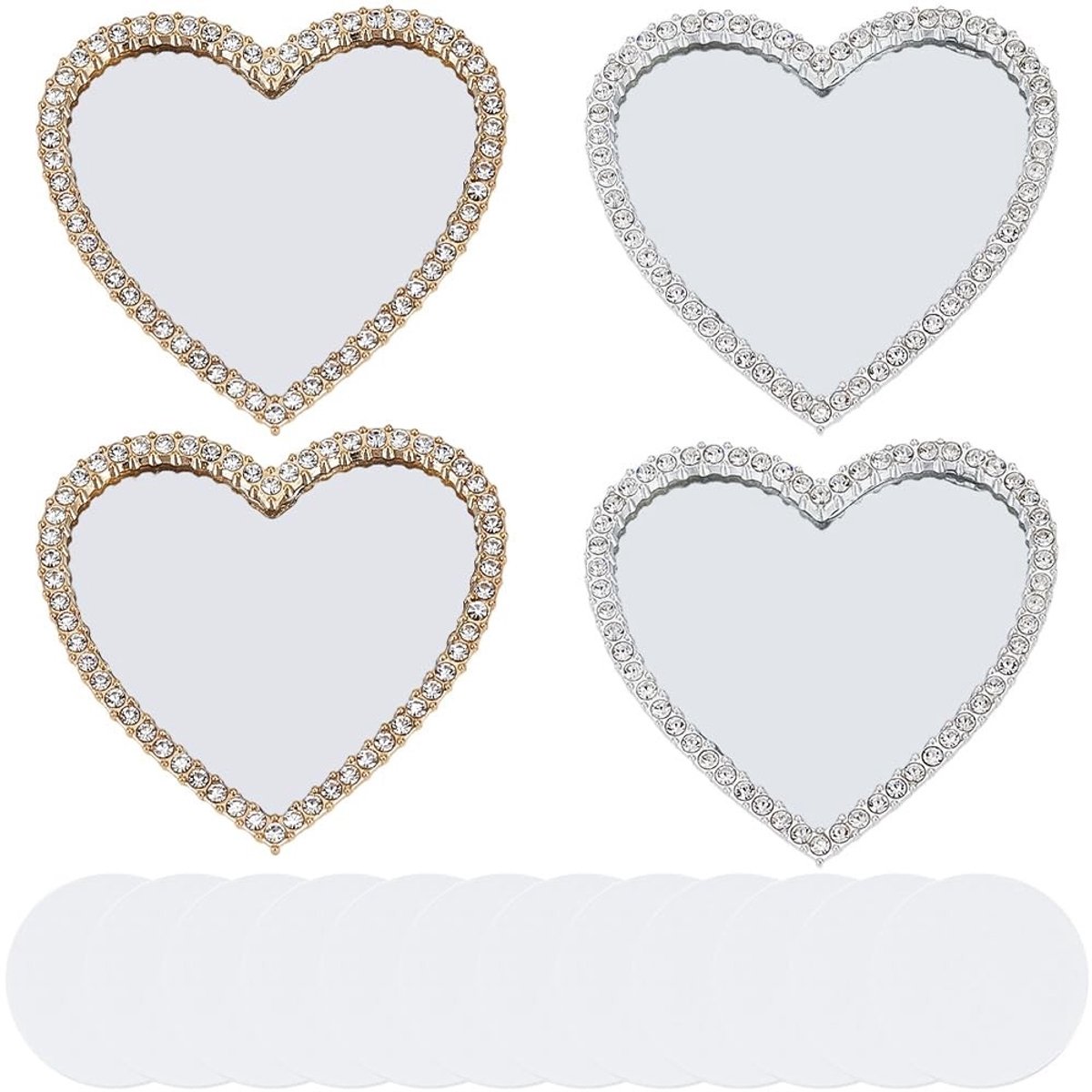 Solidchoice - 4 Stuks Hart Telefoon Case Spiegel met Bling - Goud en Zilver