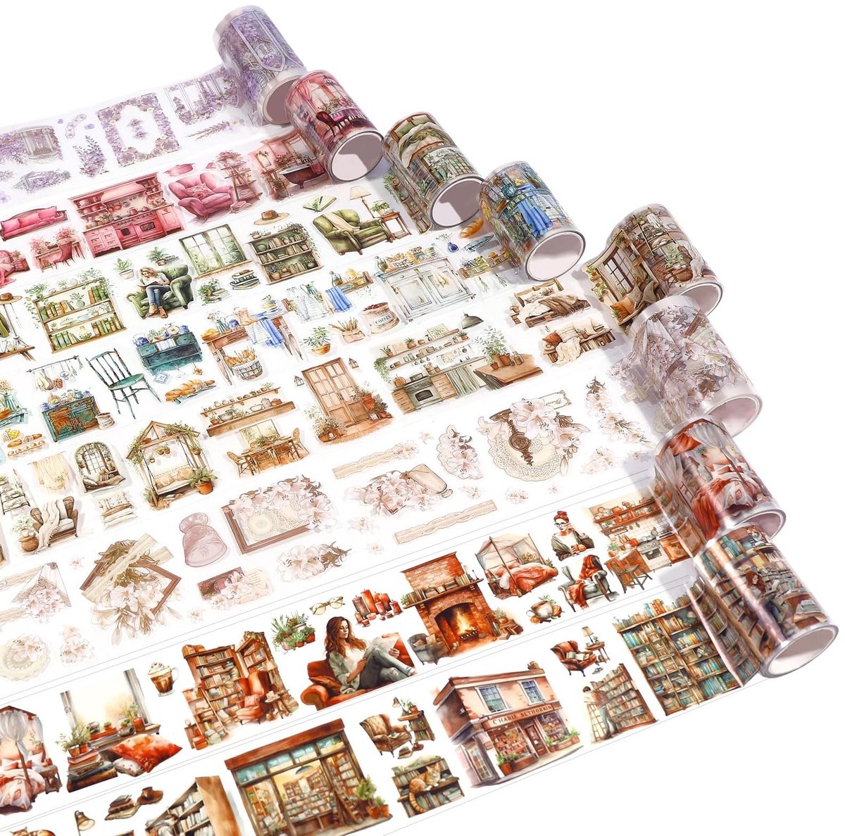 Solidchoice - Plakbandset - 8 Rollen Decoratieve Plakband met Huismotieven