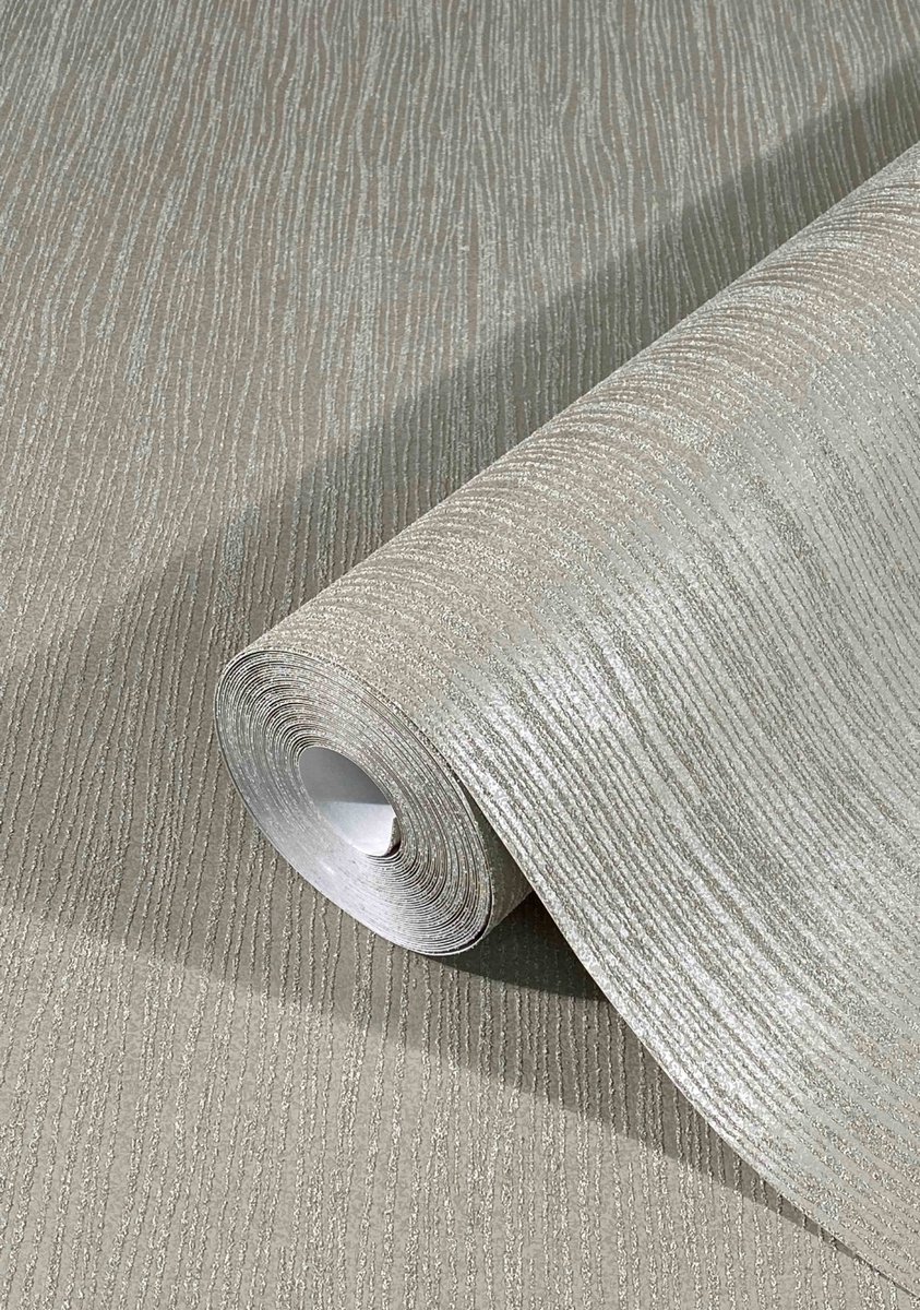 Behang - Golvende Lijnen - Zandkorrel structuur - Taupe - Scandinavisch - Vliesbehang - Woonkamer Slaapkamer - 0,53 x 10,05 M – Dune