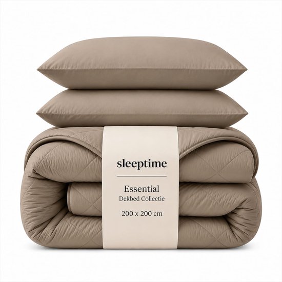 Sleeptime Essential Dekbed Collectie, taupe, 200 x 200 cm, met 2 kussenslopen.