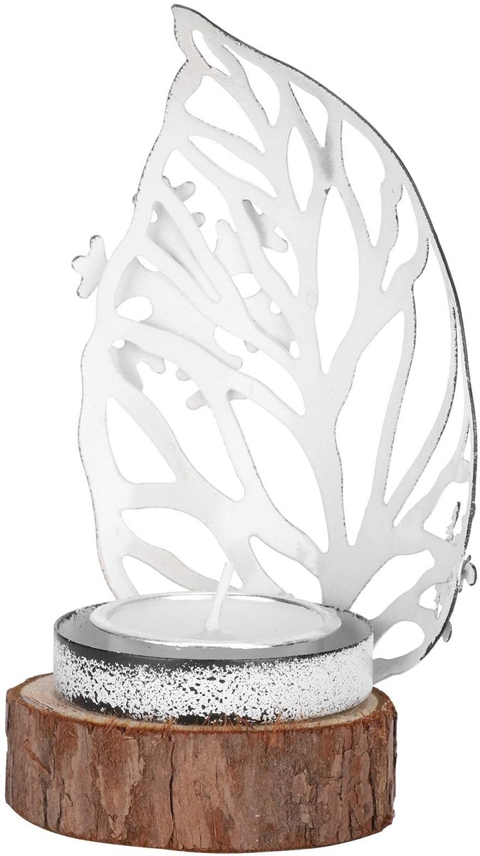 Solidchoice - Decoratieve Sneeuwvlokkandelaar van Ijzer en Hout 14,5 x 9,1 x 6,5 cm
