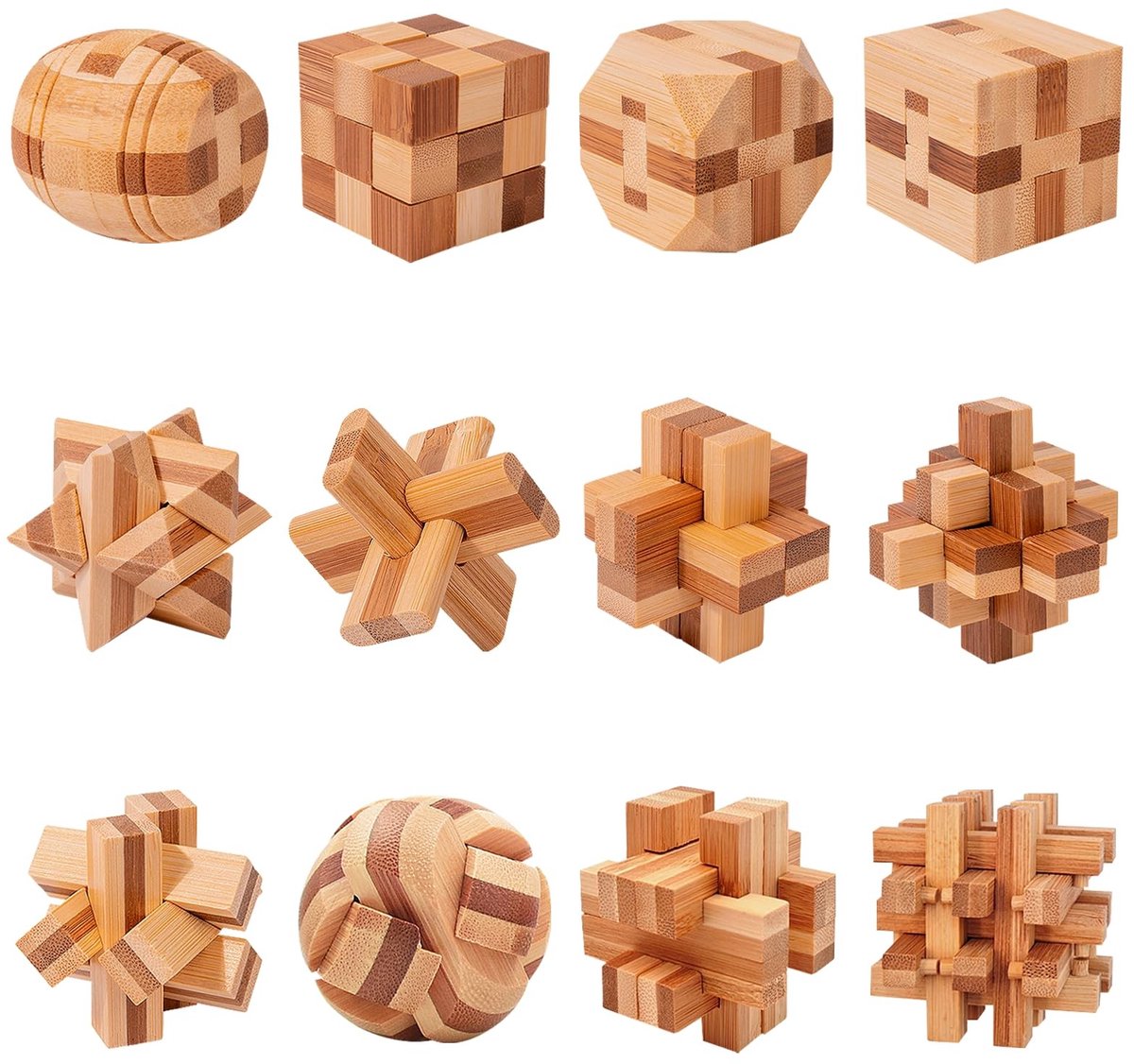Solidchoice - Set van 12 3D Houten Puzzels en Logicaspellen