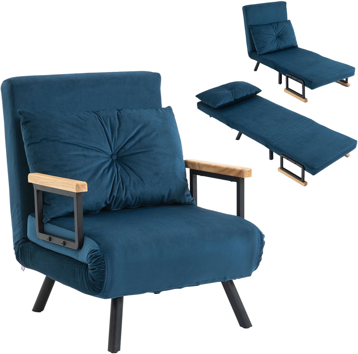 HOMCOM-Stoelbed - Fluweel (100% polyester) - 63x73x81cm - Blauw