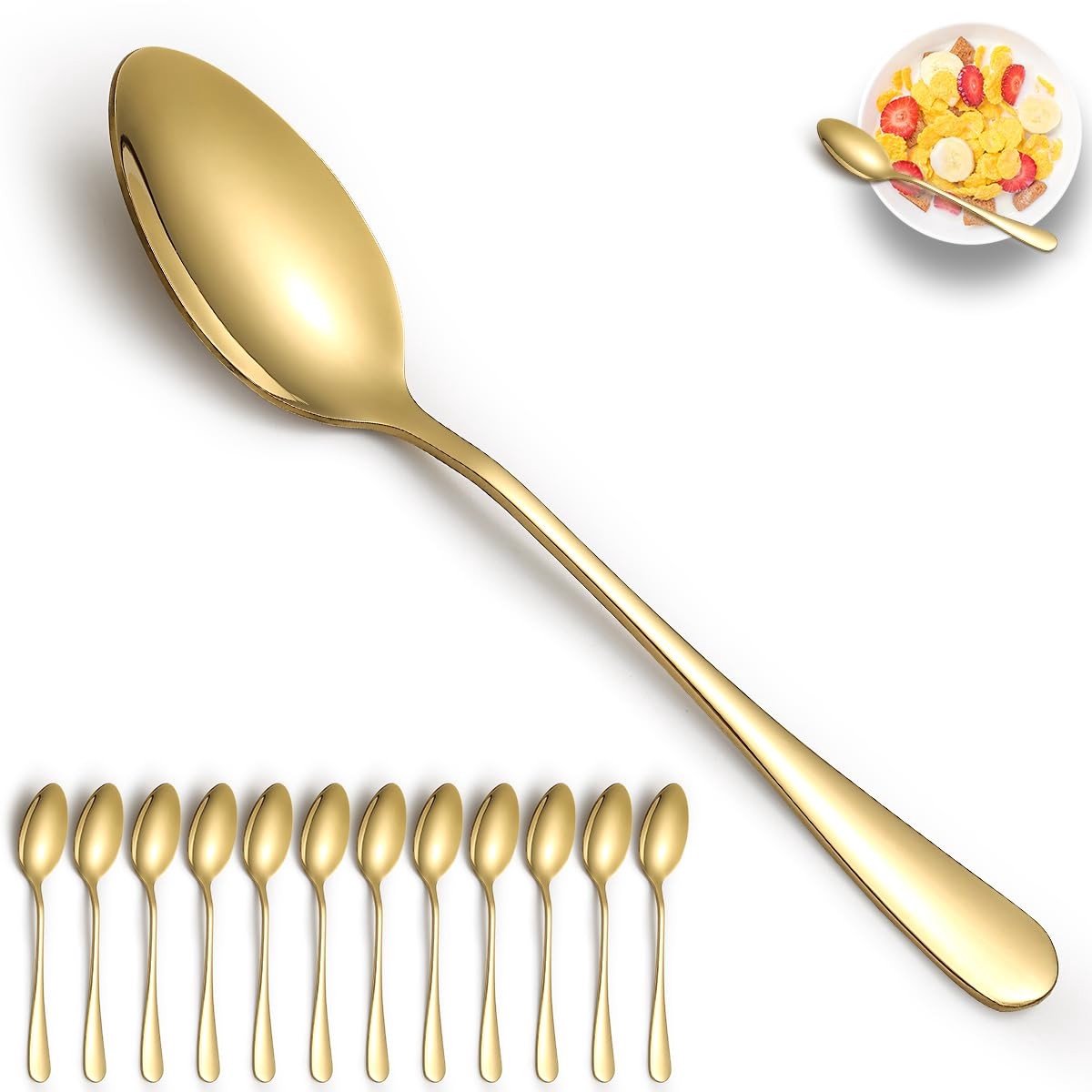 Solidchoice - Set van 12 Gouden RVS Tafellepels voor Diverse Gelegenheden