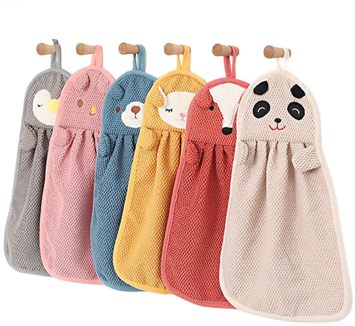 Solidchoice - Set van 6 Kinderhanddoeken met Schattige Dieren