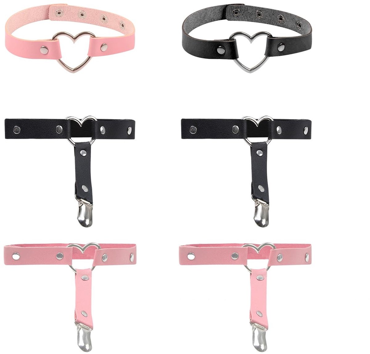 Solidchoice - Punk Leren Kousen met Verstelbare Beenkettingen en Hart Garters