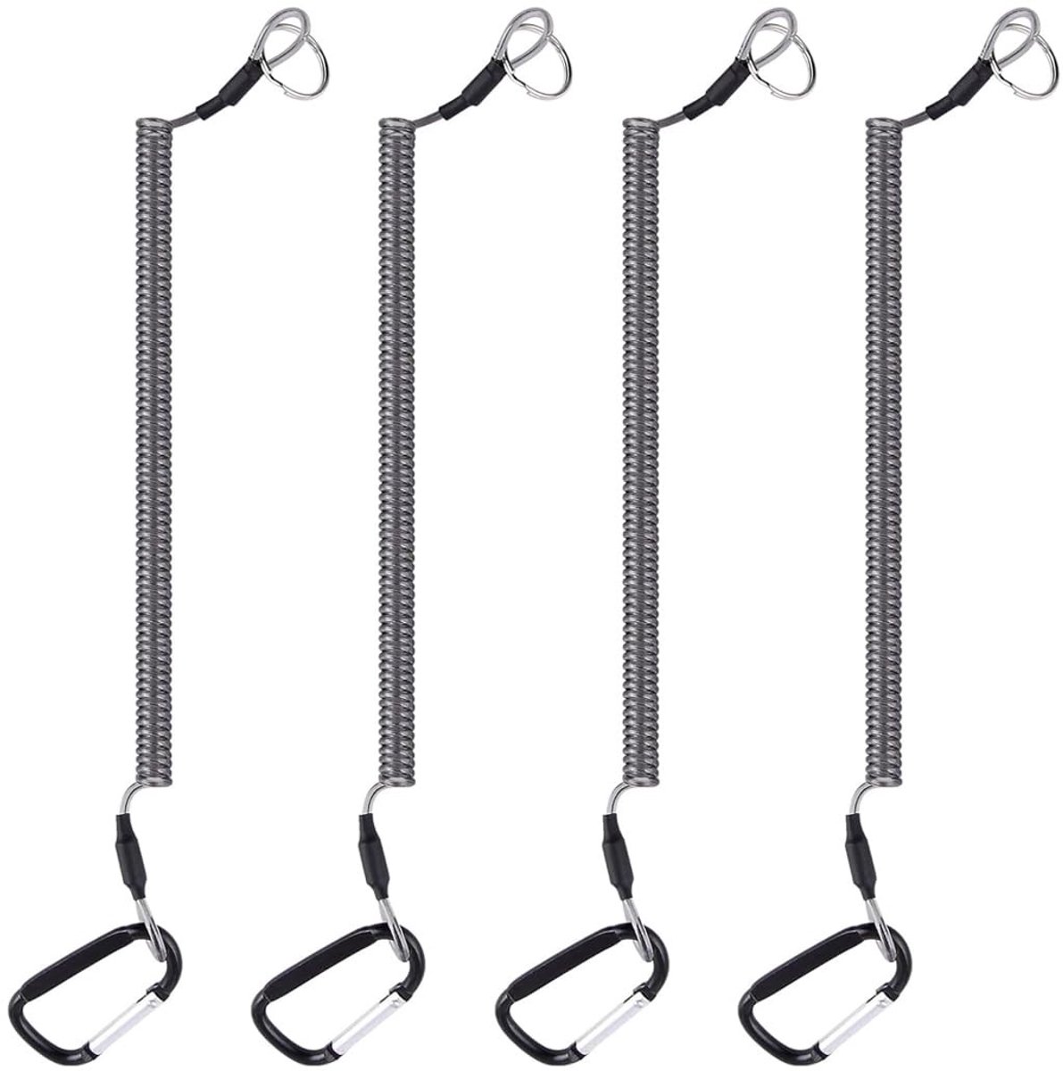 Solidchoice - Set van 4 Sleutelhangers met Elastische Spiraal en D-Vormige Carabiner