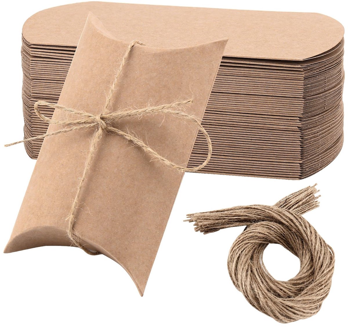 Solidchoice - 150 Kraft Kussen Geschenkdozen met Jute Touwen