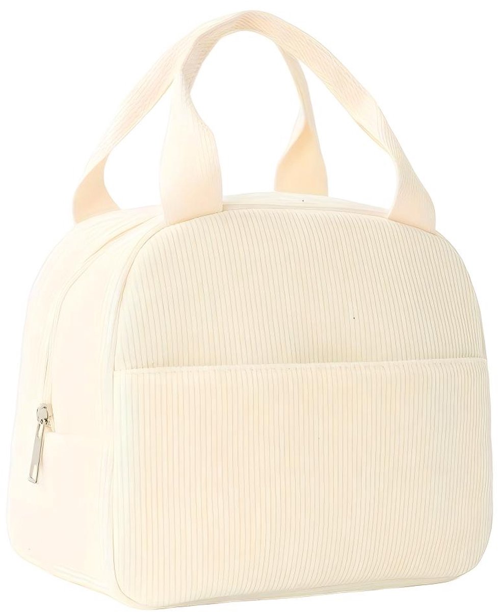 Lunchtas - Broodtrommeltas - Koeltas - Draagtas - Isolerend - Lichtgewicht - Corduroy - 23,5×14×20 Cm - Geschikt voor school, werk, picknick, reizen, daguitjes, voor het bewaren van maaltijden en drankjes - Beige