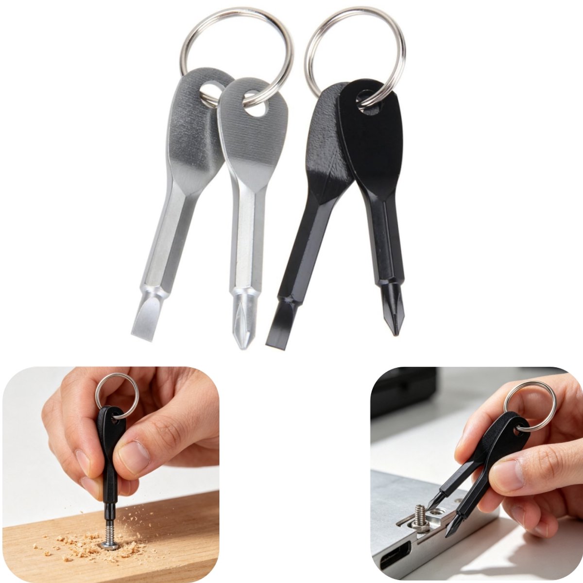 4 stuks schroevendraaiers - mini schroevendraaier - sleutelhanger - roestvrijstalen schroevendraaier - draagbaar - lichtgewicht - stevig - huishoudaccessoires - geschikt voor kamperen, buitengebruik, reizen (meerkleurig, 6,5*1,3 cm)