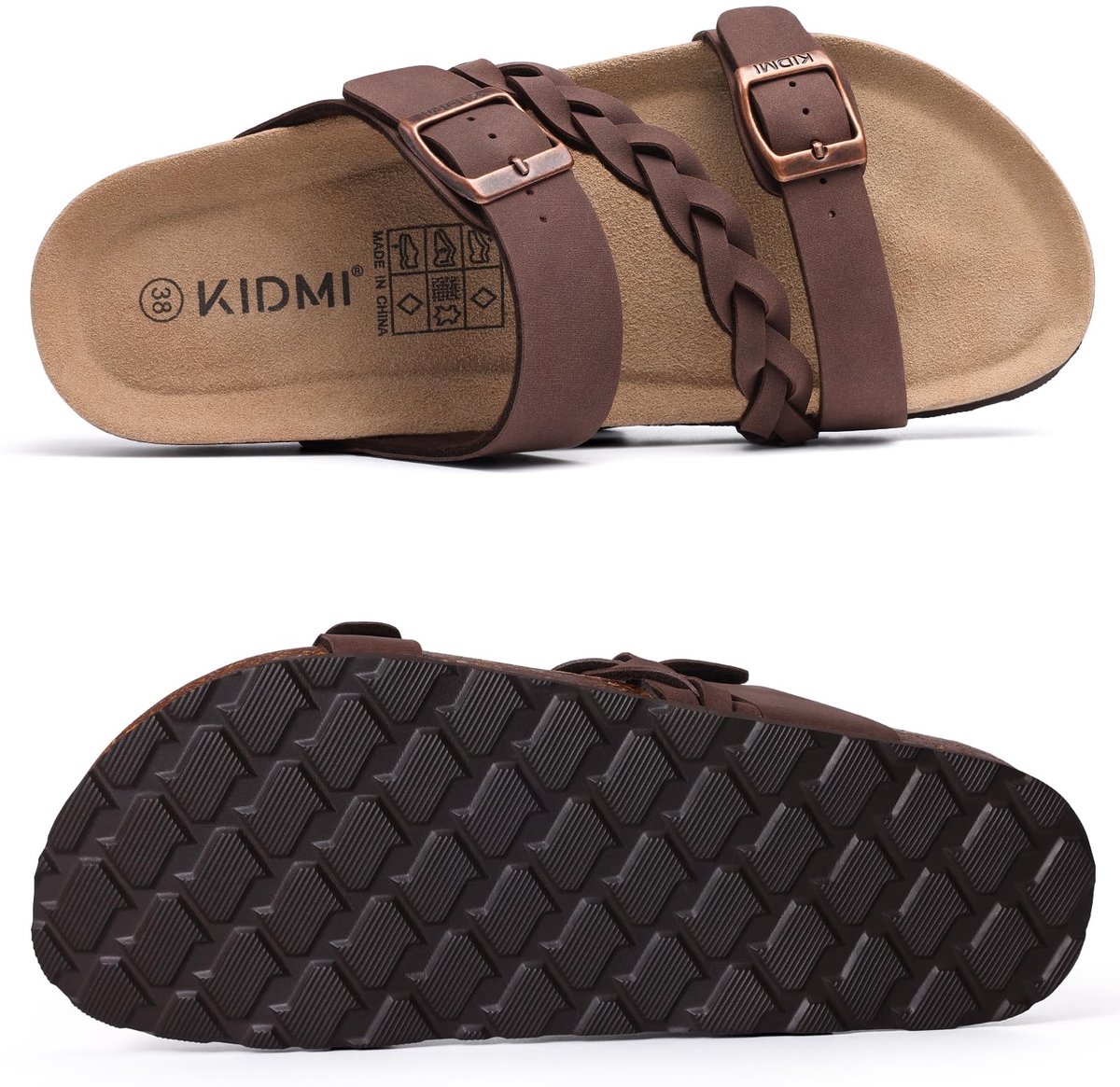Unisex sandalens – Koe suède – Comfort slippers – Met Voetboogsteun – Houten sandalens – Bruin - 36- Geschikt voor een voetlengte van 22,9cm