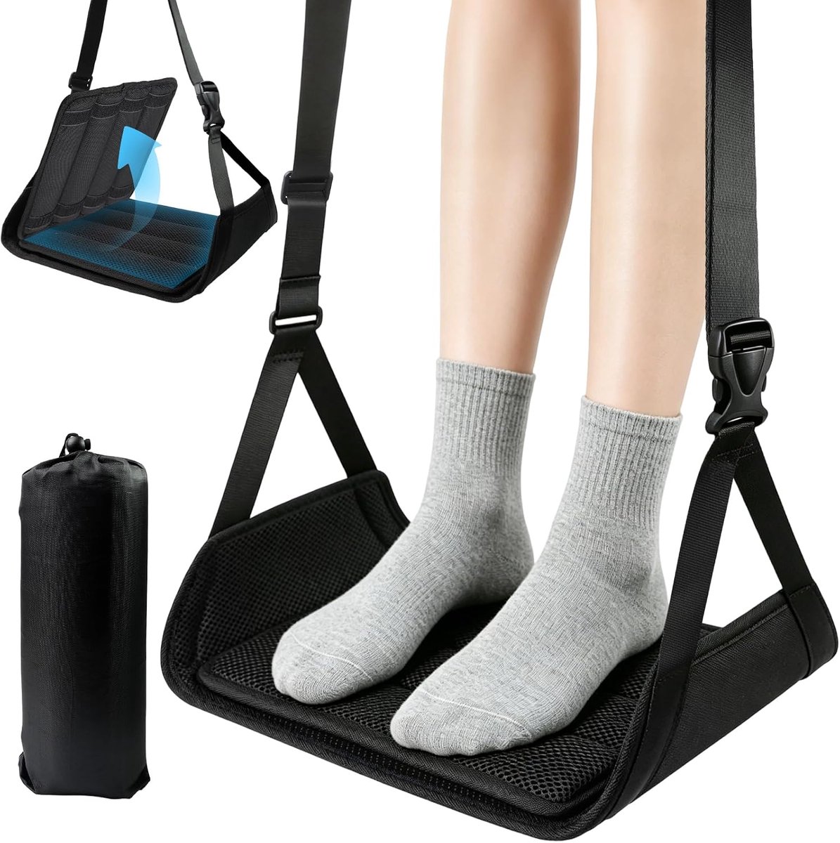 Draagbare Vliegtuigvoethangmat Met Traagschuim En Bamboe Frame - Antislip Verstelbare Banden 40kg Compact Op Te Vouwen - Ideaal Voor Op Reis En Thuiswerkplek