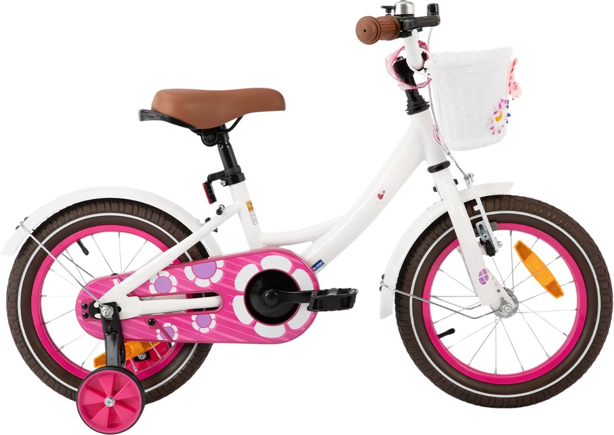 Kinderfiets 30–41 cm – Voor meisjes van 3–7 jaar voor dagelijks gebruik en spel – Met mand en stabilisatoren – Wit frame