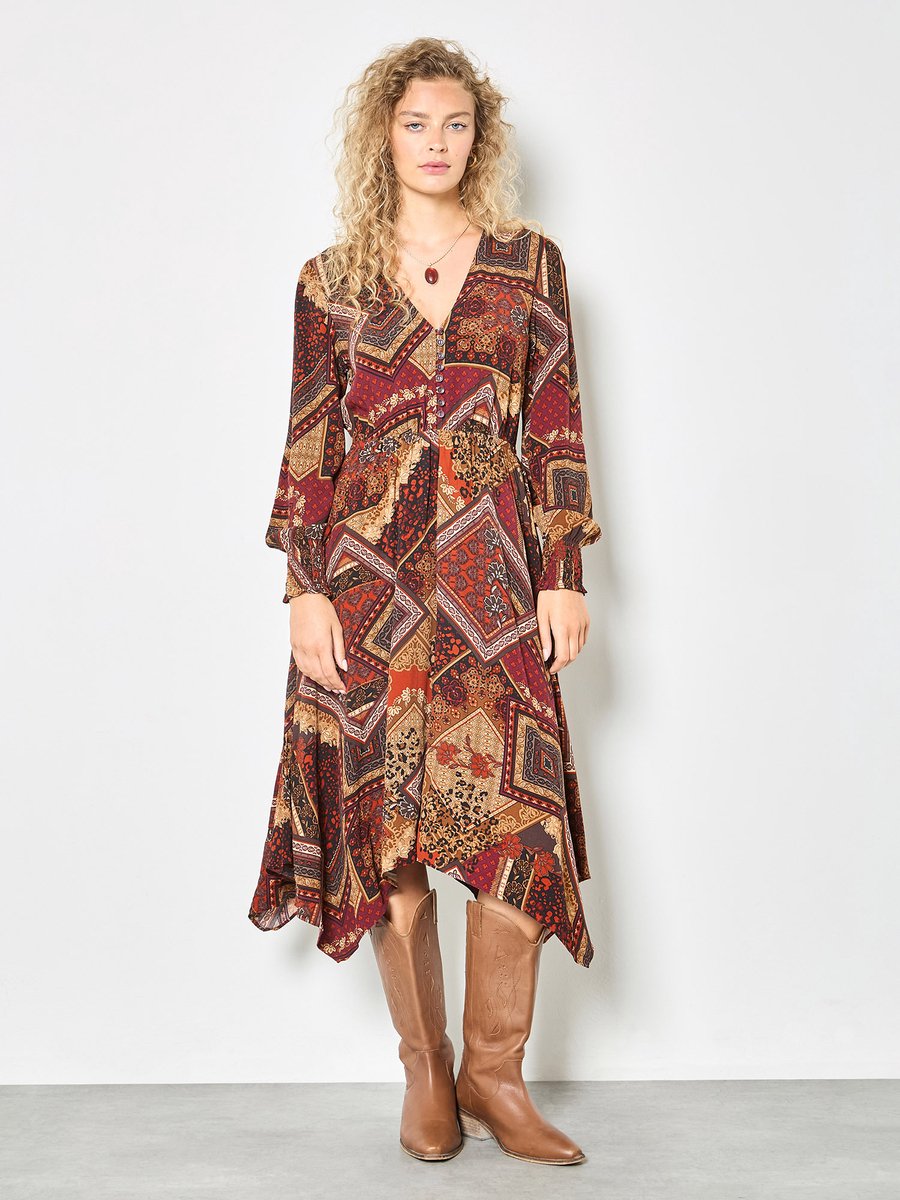 Patchwork Print Hanky Hem Midaxi Dress