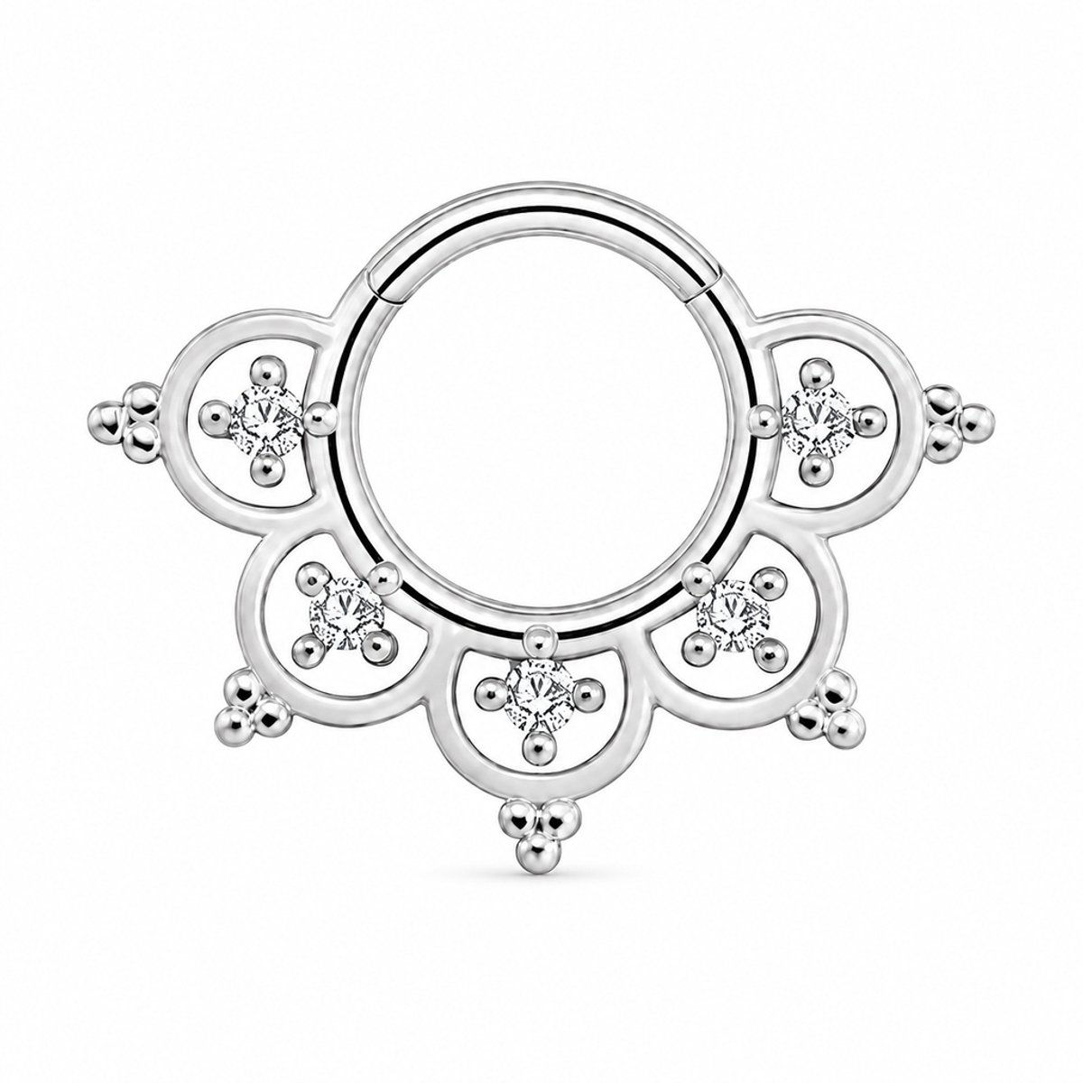 Cilla Jewels Zilverkleurige Septum Clicker met Witte Zirkonia en Bloemmotief