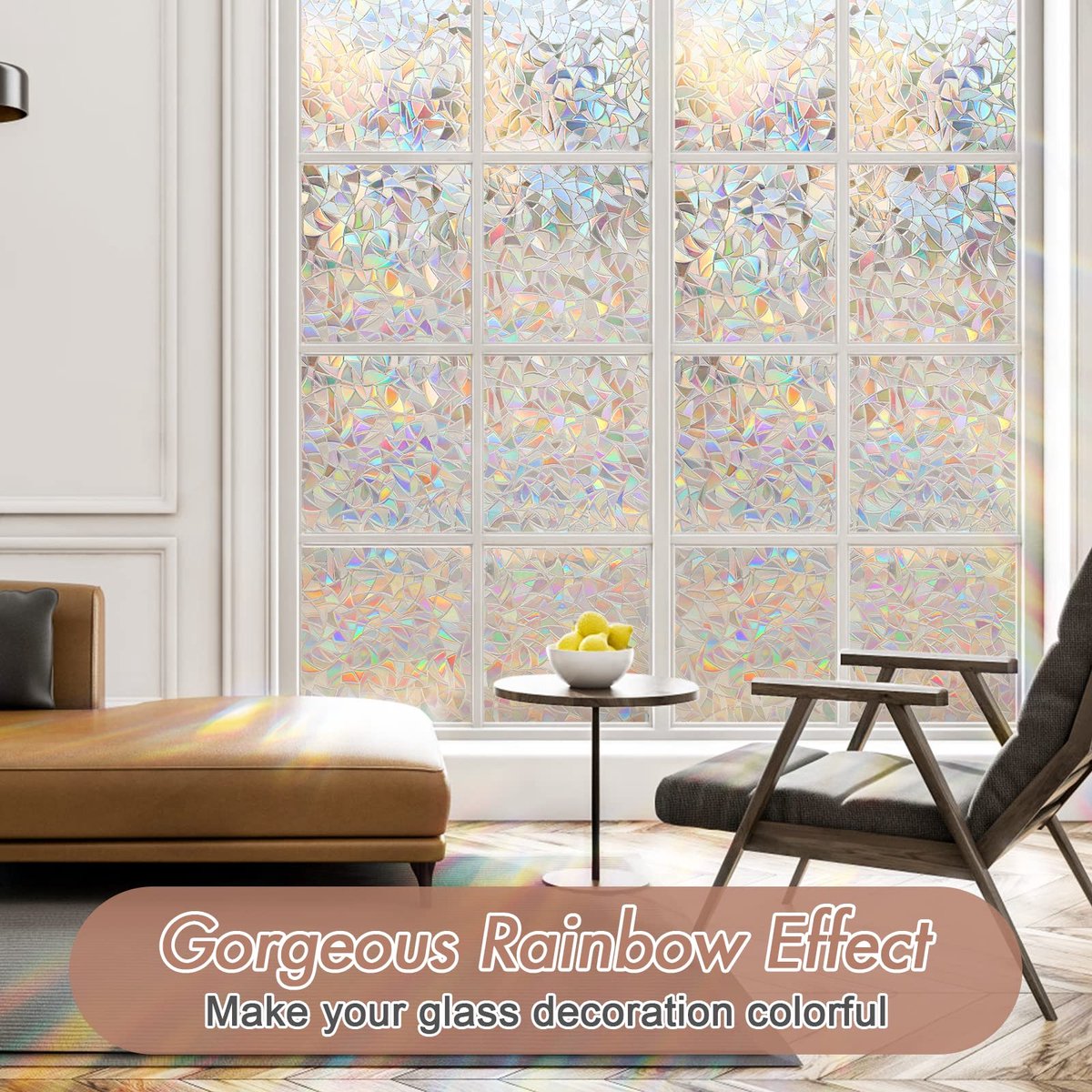 Haton Privacy Raamfolie Zelfklevend 44.5 x 400 cm, Populaire 3D Decoratieve Regenboog Raamstickers, Verwijderbaar Glas - ShopVlot
