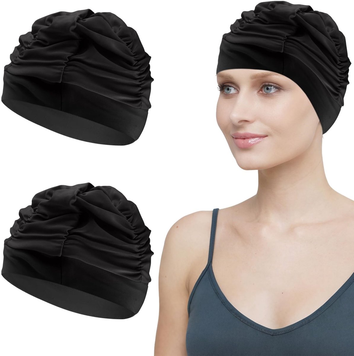 Solidchoice - Set van 2 Zachte Zwemcaps voor Vrouwen, Geschikt voor Lang Haar