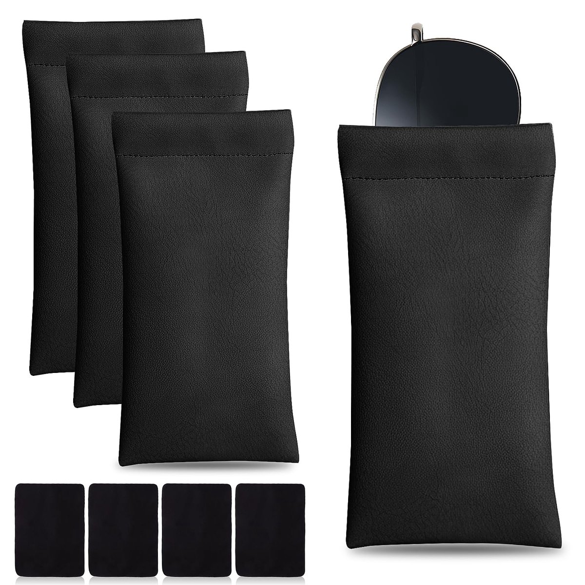 Solidchoice - Set van 4 Zachte PU Leren Brilcases met Schoonmaakdoek