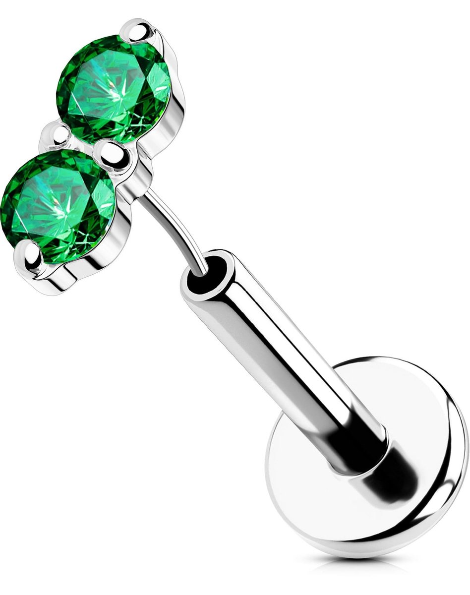 Solidchoice - 18G Neus Ring van RVS met Groene CZ Steentje