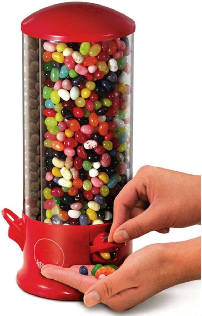 QUOVO® Kauwgomballen Automaat – Snoepmachine Met 3 Compartimenten - Vendingmachine – Gumball Machine – Snoepautomaat - Candy Grabber – Kauwgomautomaat – Snoepdispenser - Rood - 29cm x 13cm x 3cm