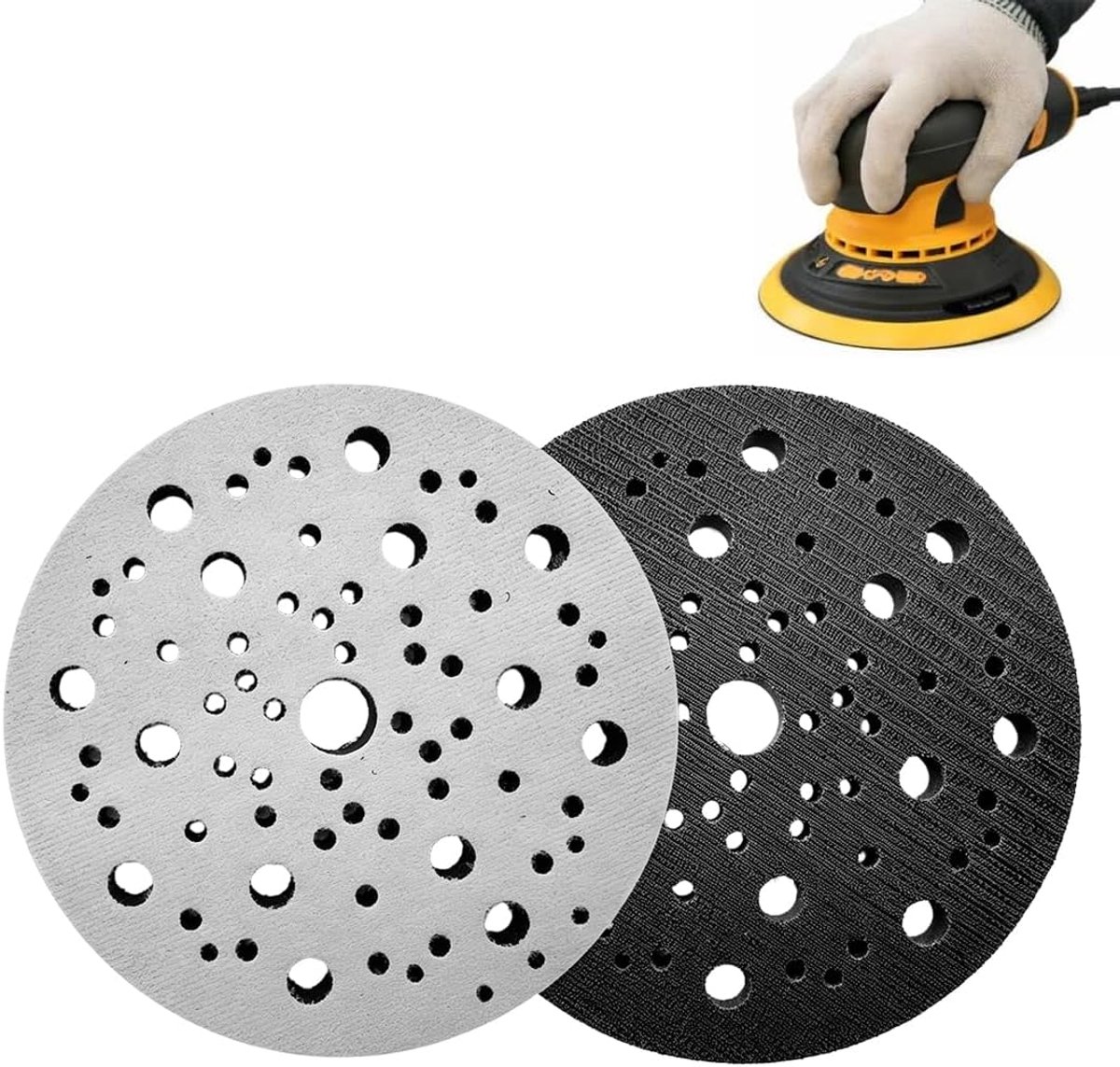 2 stuks zachte pad Ø 150 mm 70 gaten schuim tussenlaag zachte interface-pad compatibel met Mirka buffer pad voor excentrische schuurmachine met klittenbandsluiting