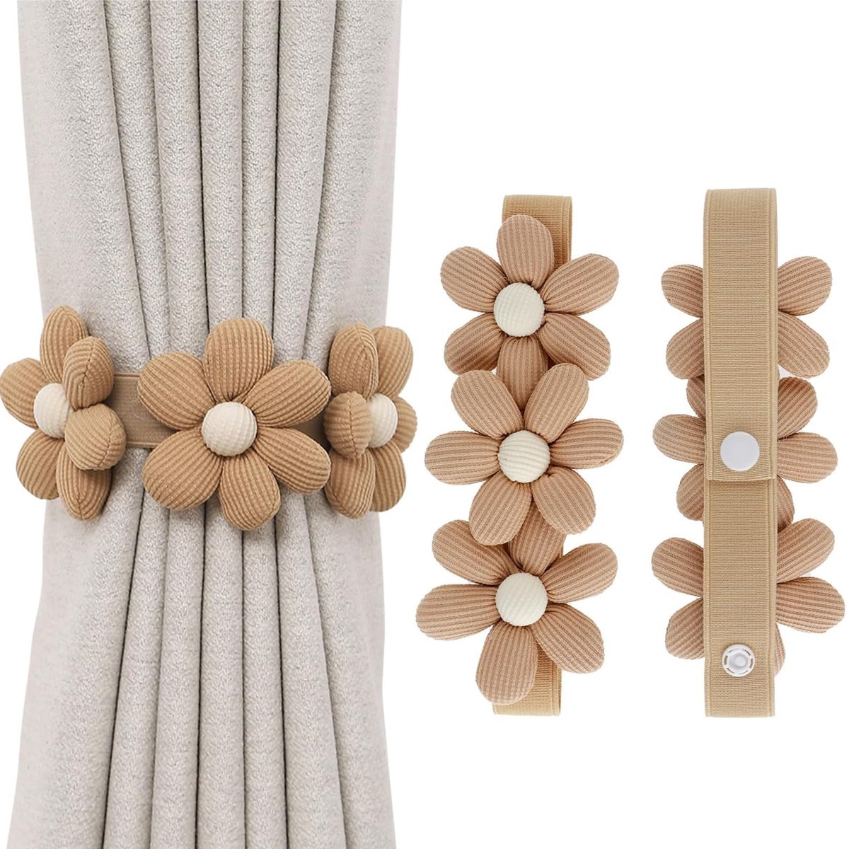 Solidchoice - 2 Stuks Gordijnhouders met Bloemmotief in Khaki