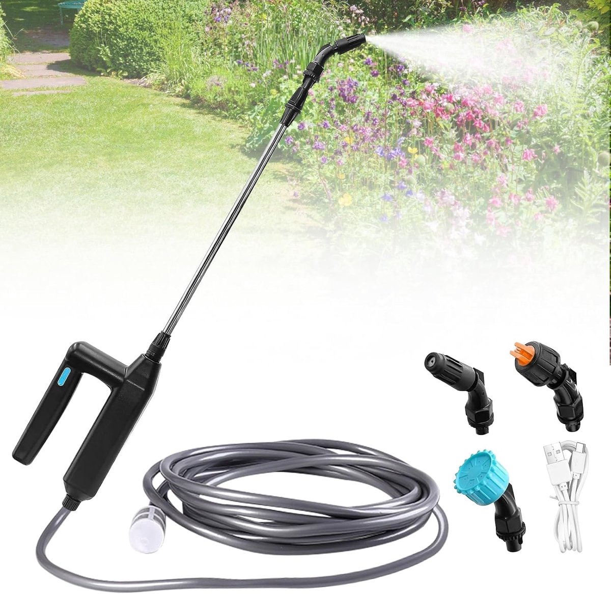 Oplaadbare USB-elektrische plantensproeier: 360° rotatie - elektrische plantensproeier - oplaadbare en draagbare sproeistaaf - met telescoopstang van 50 cm voor tuin - binnenplaats - gazon