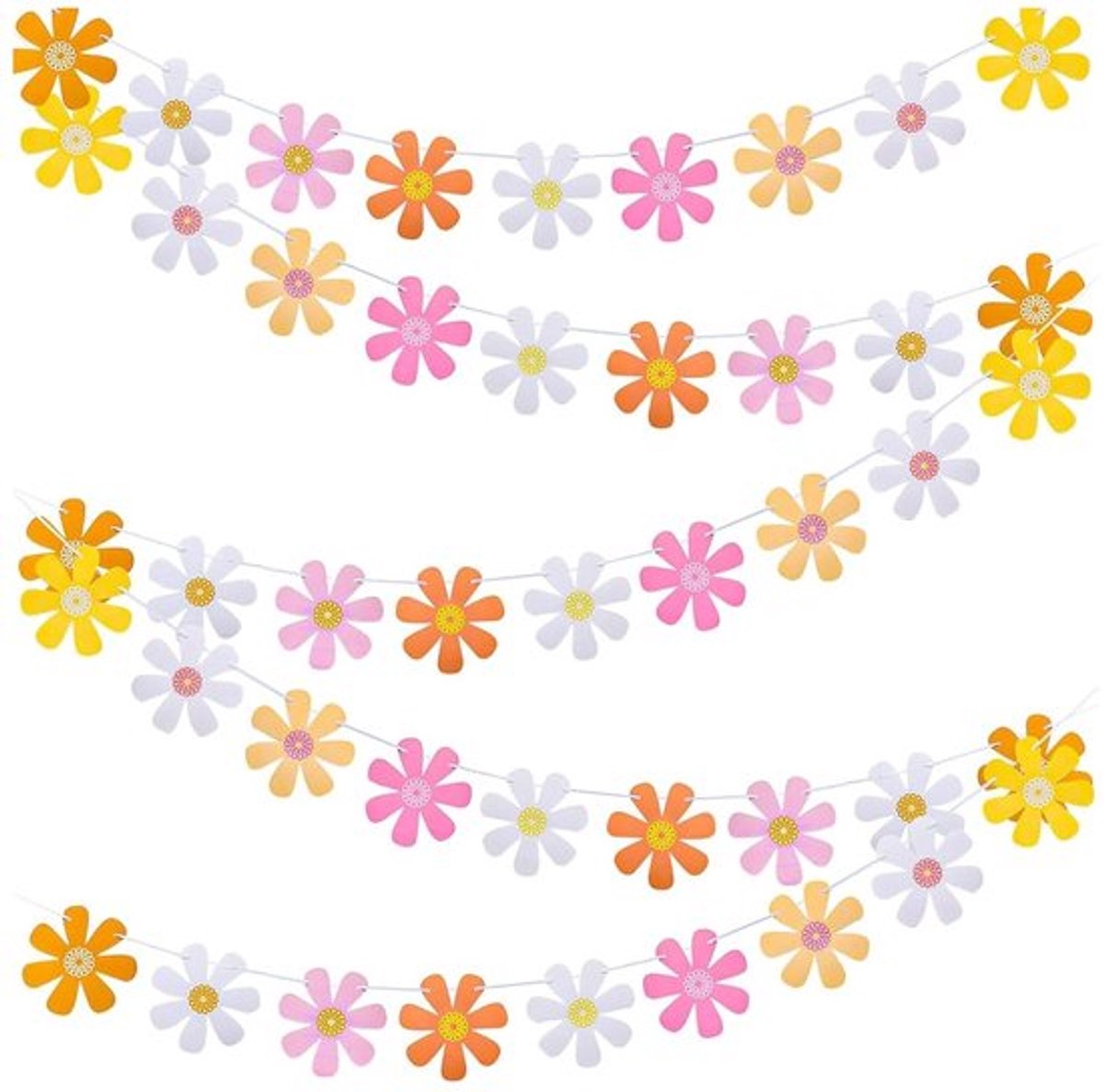 Set van 5 Boho Margarieten Banner voor Feestdecoratie - Gelukkige Verjaardag Slingers met Papieren Bloemen voor een Sfeervolle Decoratie