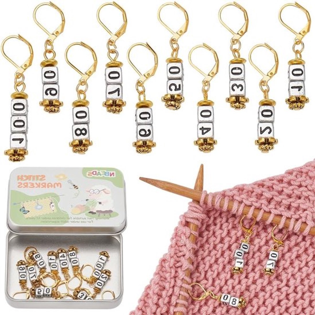 10 Stuks Acryl Beads Stitch Markers, Vierkante Nummer Kralen en Haakmarkeerders voor Breien en Haken, Ideaal voor het Markeren van Richtlijnen en Projecten