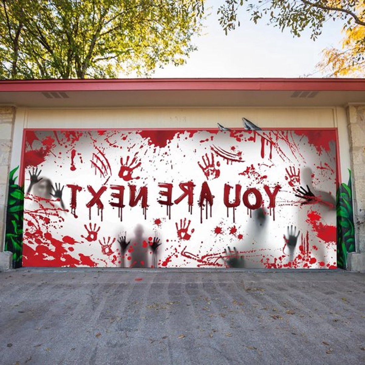 Grote Halloween Garage Deurbanner van 1.85 x 4m voor Griezelige Buitenversiering en Feestdecoratie