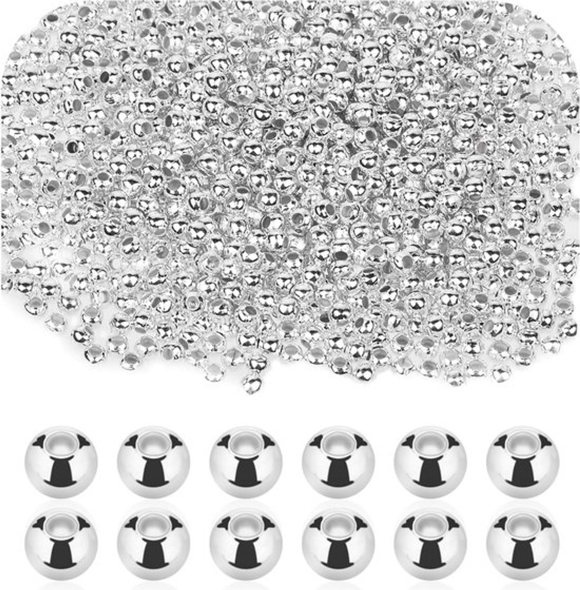 1500 Stuks 3mm Glad Ronde Spacer Kralen, Mini Zilver Geplateerde Metaal Kralen voor Armband, Ketting en DIY Sieraden Creatie