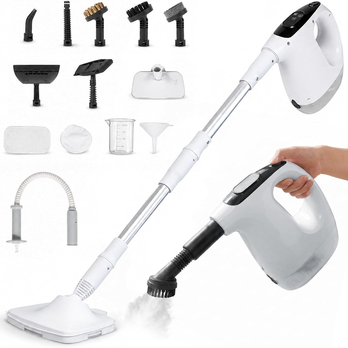 Multifunctionele Stoomreiniger - Wit - 500 ml - 1200 W met Afneembare Handstoomreiniger - Voor Vloeren, Tegels en Meubels