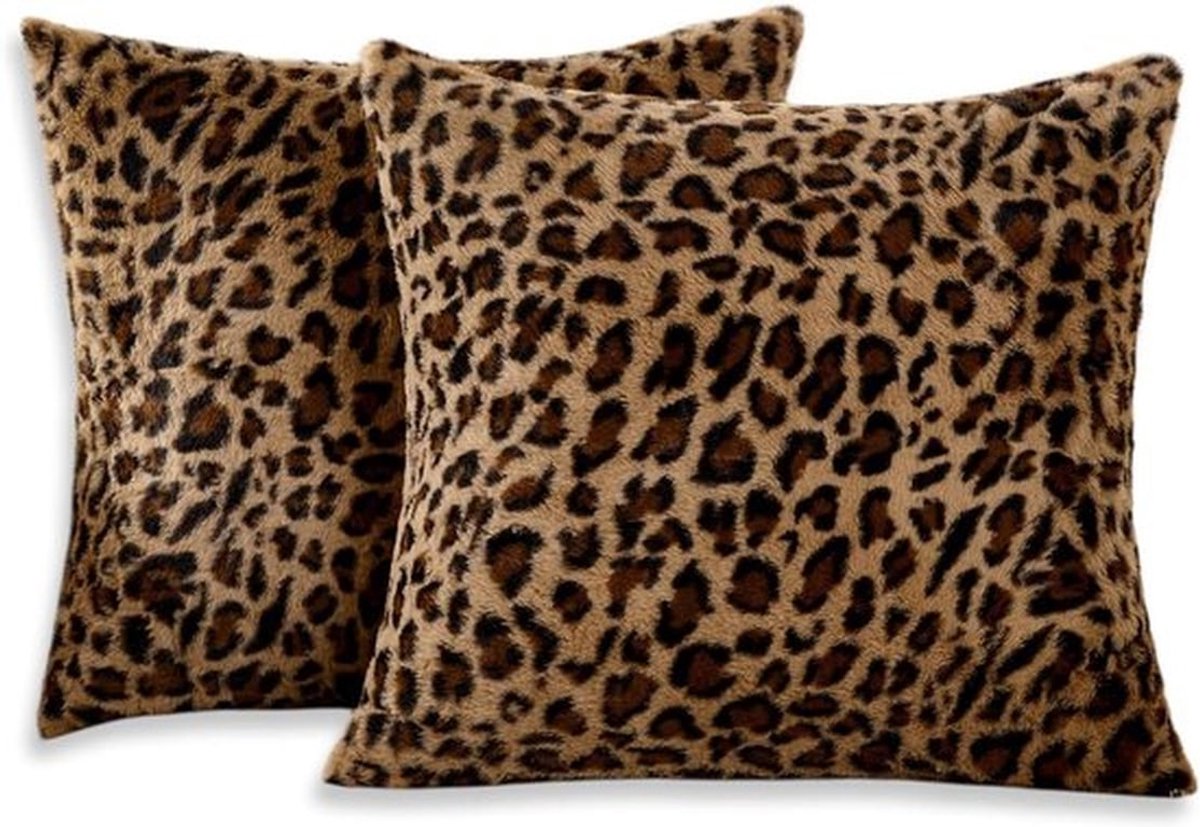 Set van 2 Decoratieve Kussenhoezen met Luipaardprint, Pluche Sierkussenslopen voor Bank en Stoelen, 45 x 45 cm