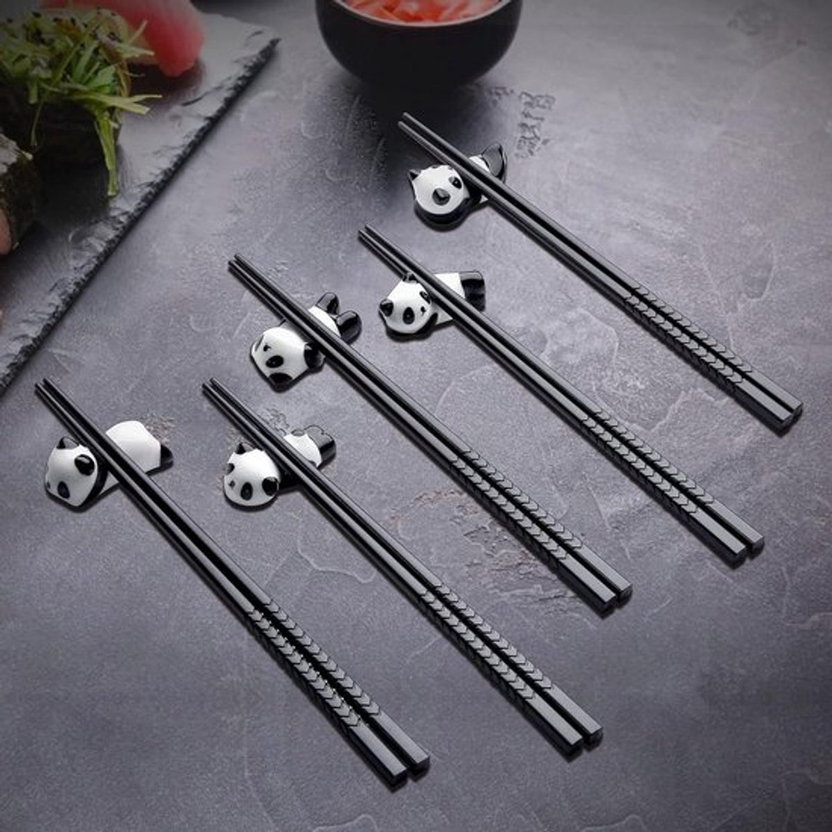 Set van 5 Paar Chinese Legering Eetstokjes met 5 Keramische Houders - Antislip Glasvezel voor Restaurant en Keuken