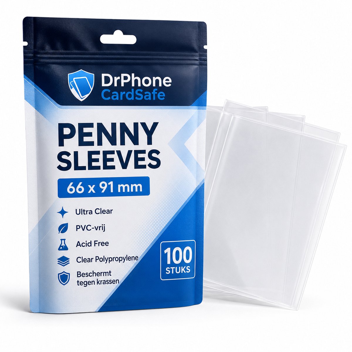 DrPhone CardSafe TCG Sleeves 100 Stuks – 66x91mm Penny Sleeves – Ultra Clear Trading Card Beschermhoesjes