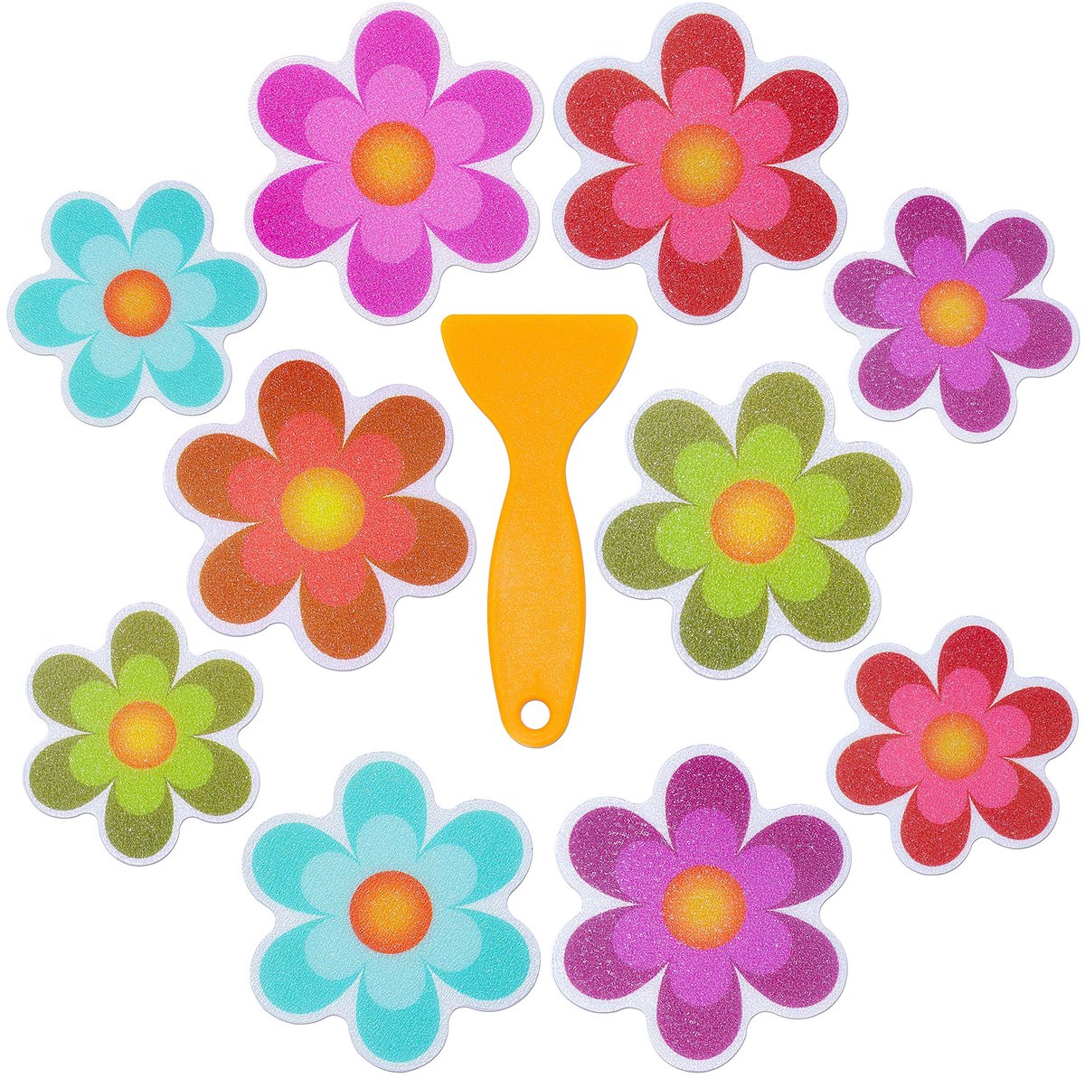 Solidchoice - Set van 10 Antislip Badkamersticker Bloemen met Scraper