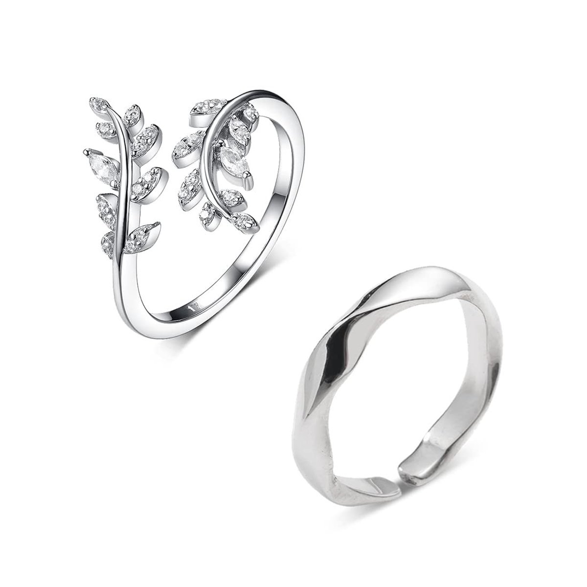 Solidchoice - Elegante Ring met Olijfblad en Cubic Zirconia voor Dames