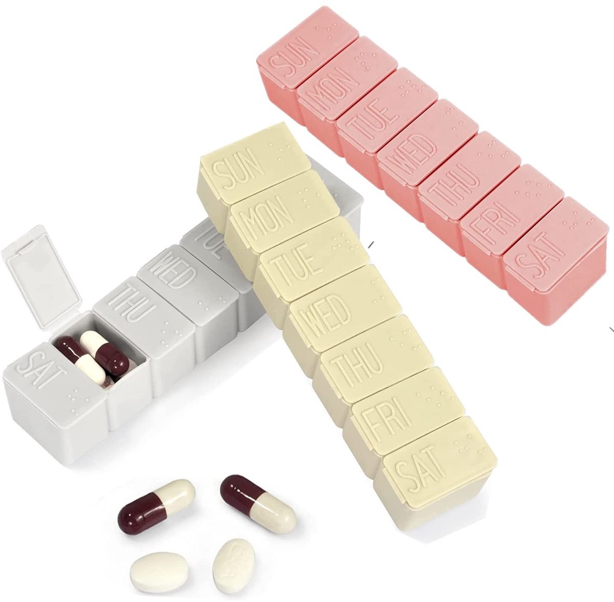 Solidchoice - 3 Stuks Reis Medicijnen Organizer, Compact Pillendoosje voor 7 Dagen