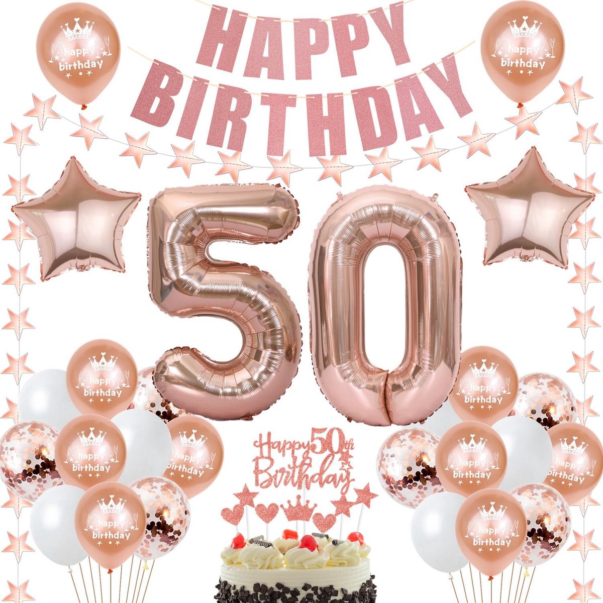 Solidchoice - Roze Gouden Ballonnen Set voor 50e Verjaardag
