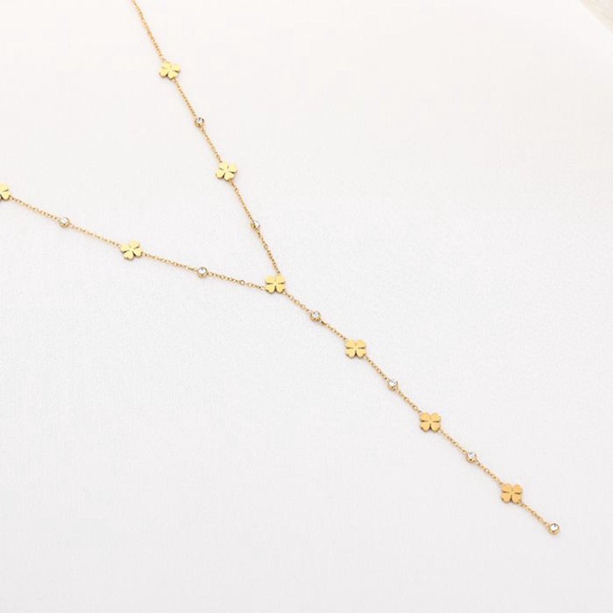 Bijoutheek Collier Y-Vorm Klavers Zirkonia Goudkleurig